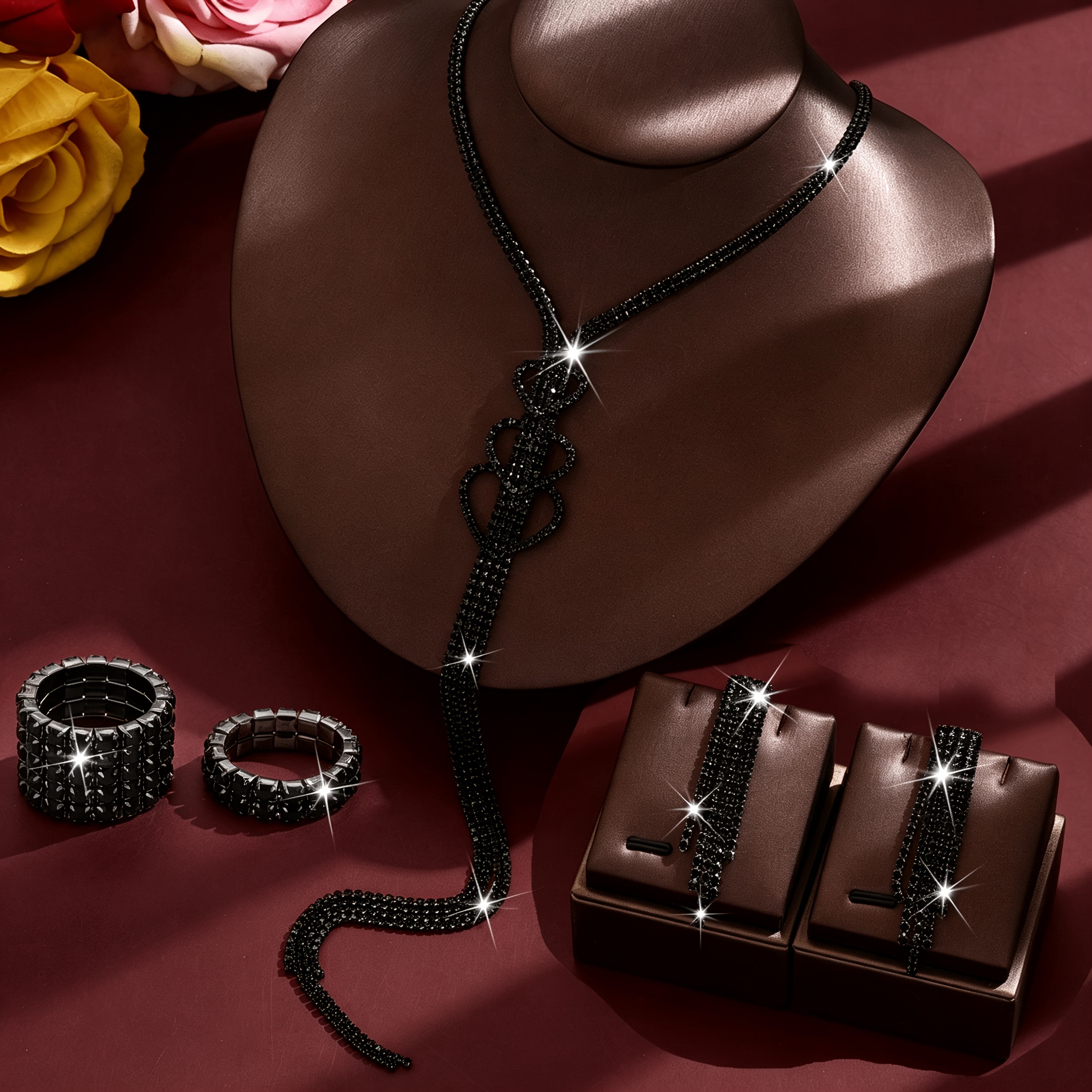 5pc Women's Elegant Jewellery Set, Y-Shaped Necklace & Tassel Earrings